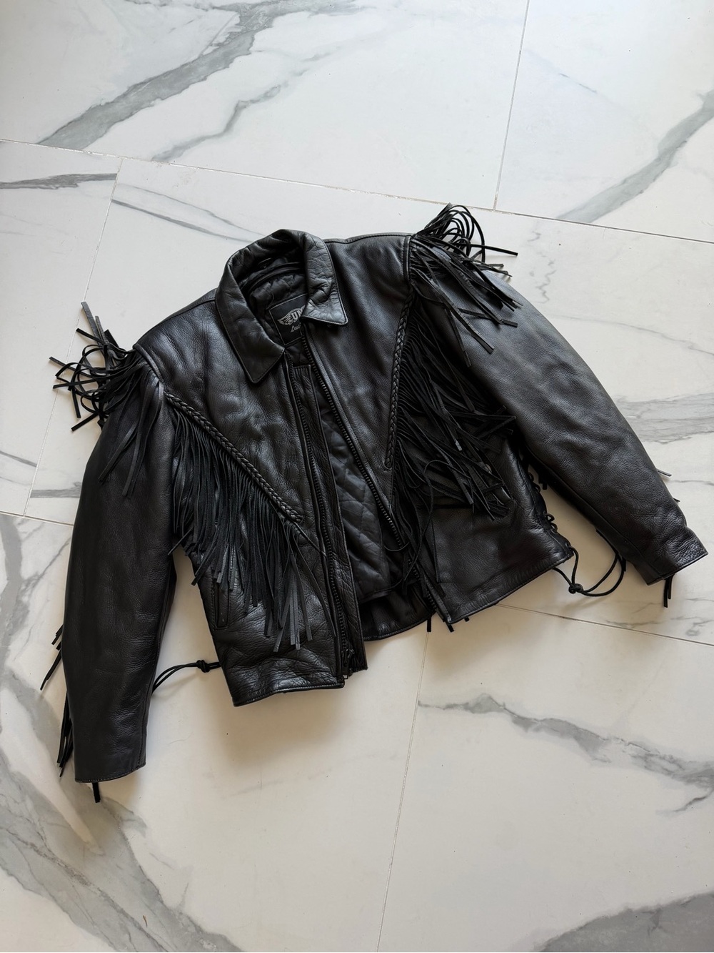 UNIK Genuine Leather Fringe Jacket Black Western Biker Boho Cowgirl Size Small